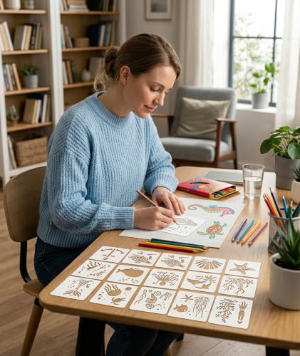 Image of 24Pcs Stencils for Craft and Art, Wooden Stencils for Kids, Stencils for Kids, Wooden Painting Templates for Kids, Drawing Board for Home and Travel, Ideal for DIY Projects and Creative Art (White)