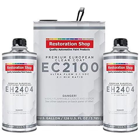 Restoration Shop 1.5 Gallon Ultra Flow Premium European Clearcoat Auto Paint Kit, 2.1 VOC - 1 Gal. Urethane Clear, 2 Qts Hardener, 2:1 Ratio - Professional High Gloss Automotive Car Refinish Coating Cover