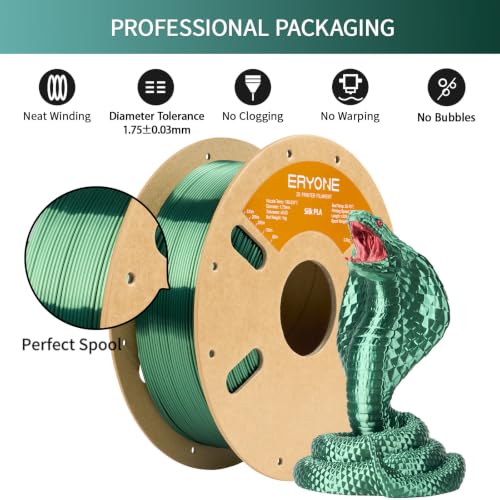 Image of ERYONE Silk PLA Filament for 3D Printer 1.75mm + /- 0.03mm, Shiny Filament 1kg (2.1lbs) /Spool, Olive Green