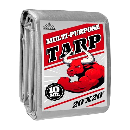 Tarp Heavy Duty 20x20ft Waterproof Tarps,10mil Uv Resistant,Multipurpose Silver/Black Tarps for Cars,Camping,Roof,Ship,Garden.by-MVPNET
