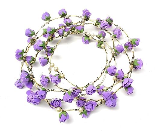 JAGMOOLYA PRODUCTS Artificial Floral Headpiece Roses Foam Flower Wedding Bridal Beach Party Travel Headpiece Wreath Crown Tiara for Girls, Teens and Women (Pack of 2 pcs) (Purple) 1