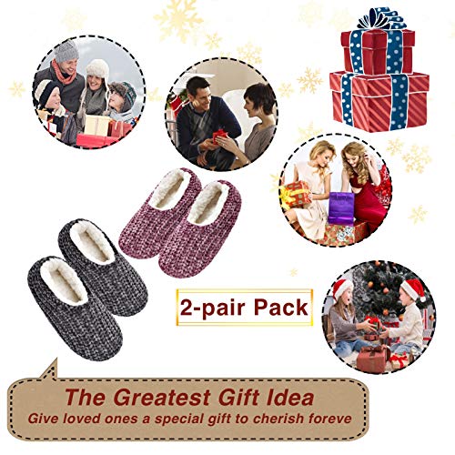 2-Pair Womens Thick And Warm Home Slipper Socks Soft Fluffy Sherpa Lined Winter Indoor Socks, Non-Skid Sole #TOP5