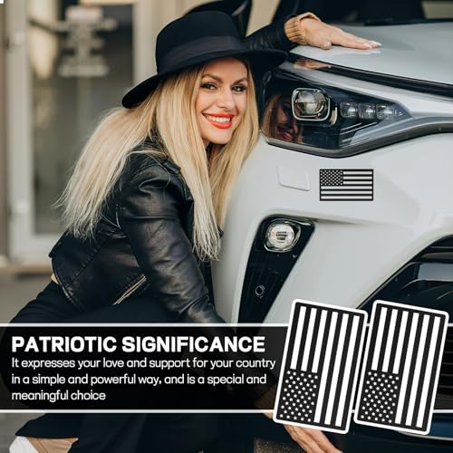 Image of 2PCS American Flag Emblem Decal Stickers, Embossed 3D Cut-Out USA Flag Emblem Decal, 4.84 inchx3.11 inch Matte Patriotic Car Sticker, Universal Bumper Stickers for Car SUV Truck RV
