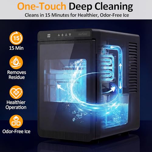 Image of Sunvivi Clear Ice Maker, Compact Countertop Ice Machine, Fast 10-Min Ice Production, Self-Cleaning, LED Light & Timer, Portable Electric Ice Maker for Kitchen