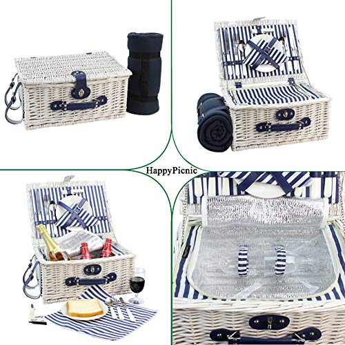 INNO STAGE Willow Picnic Basket for 2 Persons, Wicker Hamper Set with