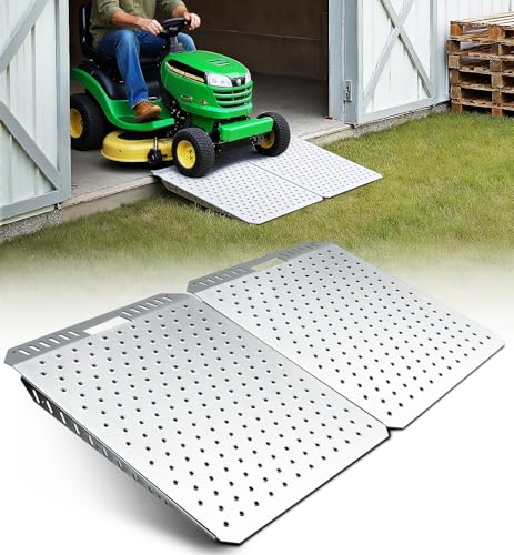 Lupar Heavy-Duty Shed Ramp for Riding Mower, Ramps for Sheds Entrance Garage Threshold Lawn Mowers Wheelchairs Tractor Snow Blower Garden Cart, 1500LBs Loading Anti-Slip Punch Plate Metal Ramp - 2 PCS