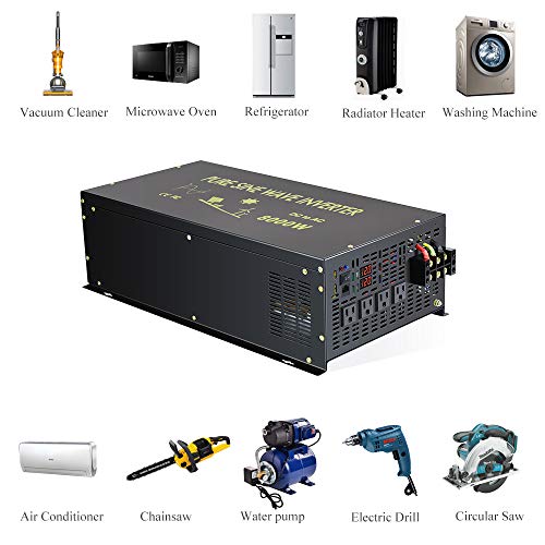 Reliable 8000W Continuous Power Heavy Duty Pure Sine Wave Power Inverter Dc 12V To Ac 120V With 4 Ac Outlets Remote Control 66A Hardwire Terminal And Led Display For Rv Car Solar System Emergency #TOP7