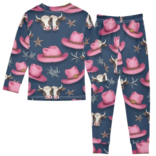Pajama Sets Long Sleeve Cowboy Hats and Cows Soft Comfy Sleepwear 2 Piece PJS 3-8T3