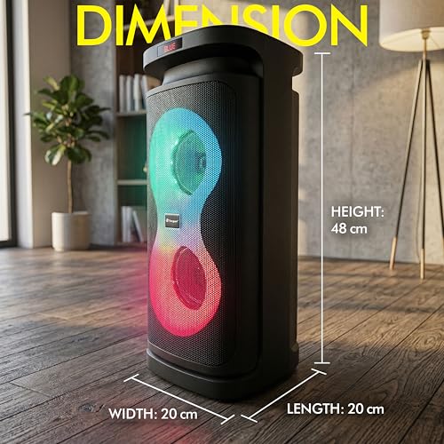 Image of Target TT-BSA-449 Portable Rechargeable Bluetooth Speaker, 60W, Dual 4 Inch Drivers, RGB Lights, with Wireless Karaoke Mic, C Type Charging Port