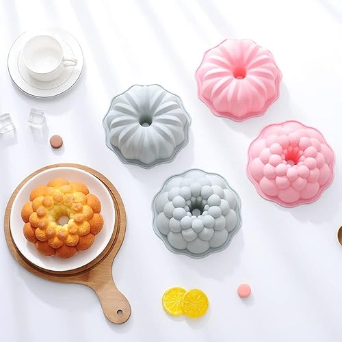 Miniatura 5 de Antetek A-XINTONG - Paquete de 4 moldes de silicona para tartas, molde redondo de 6 pulgadas para tartas de pan, molde redondo estriado para hornear