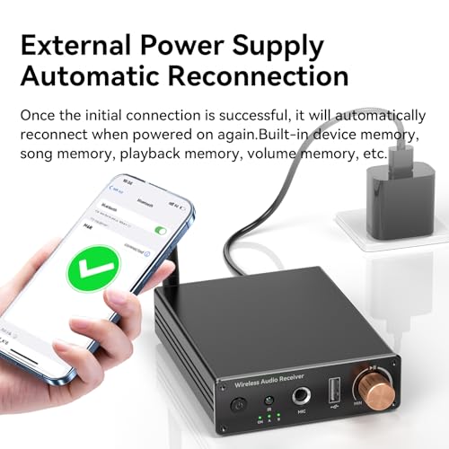 Bluetooth 6.0 Receiver, Bluetooth Audio Adapter with 3.5mm AUX RCA Cable, Wireless Audio Receive Old Stereo/Home Speakers/Wired Headphones/Home Audio Music Streaming Stereo System - Thumbnail 7