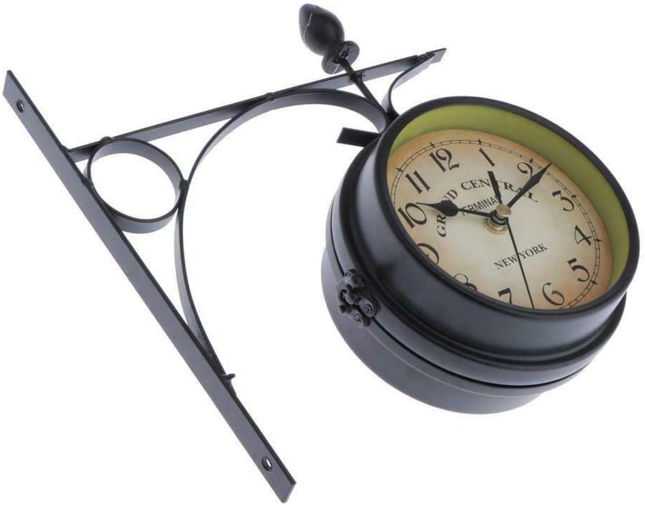 Home Decor Outdoor Garden Wall Clock Double Sided Bracket Clock Garden Hallway Clock-Black