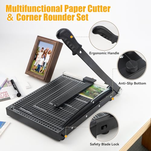12" Paper Cutter, Guillotine Paper Trimmer, Portable Paper Cutting Machine with Corner Rounder, 12-Sheet Capacity Heavy-Duty Paper Slicer for Office, School, Cardboard, Crafts, Vinyl, Photo - Image 5