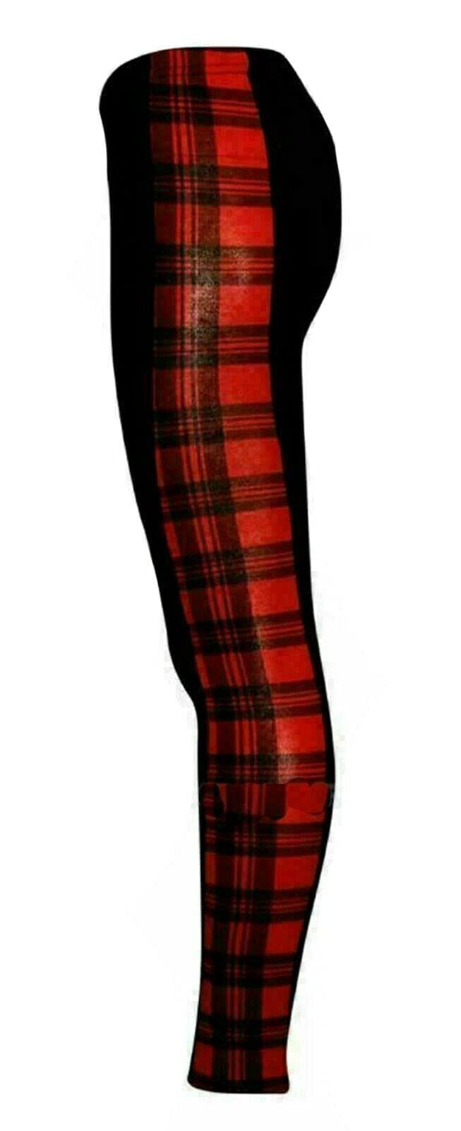 Fairy Boutique Women's Red Tartan Printed Side Stripe Leggings Plain Stretchy Leggings Full Length Printed Skinny Legging Pants ( Uk 16-18)