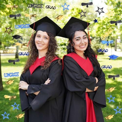 Image of Blue Gold and Black Graduation Confetti 2026, 1000 Pcs Congrats Grad Confetti Class of 2026 Party Table Centerpiece for 2026 Graduation Party Decorations
