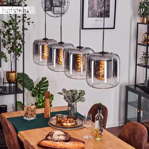 Suspension Lauden en métal/verre noir/fumée/transparent, lampe au design moderne rétro/vintage avec abat-jours en verre (Ø 25 cm), hauteur max. 147 cm, 4 x E27, sans...