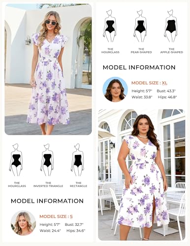 Image of GRACE KARIN 2026 Womens Summer Dresses V Neck Ruffle Sleeve Floral Boho Beach Dress A-Line Swing Midi Wedding Guest Sundress