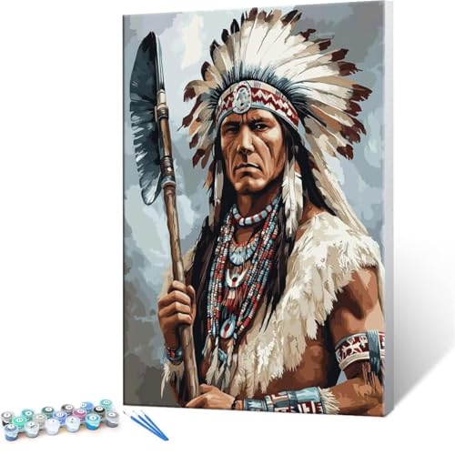 数字油絵 数字塗り絵 デジタル油絵 インディアン 数字キットでペイントブラシとアクリル絵の具が入, 大人の子供のためのギフト Paint by Numbers 手塗り DIY 数字によるアクリル 水彩絵画インテリア リビング装飾 80x100cm (フレー