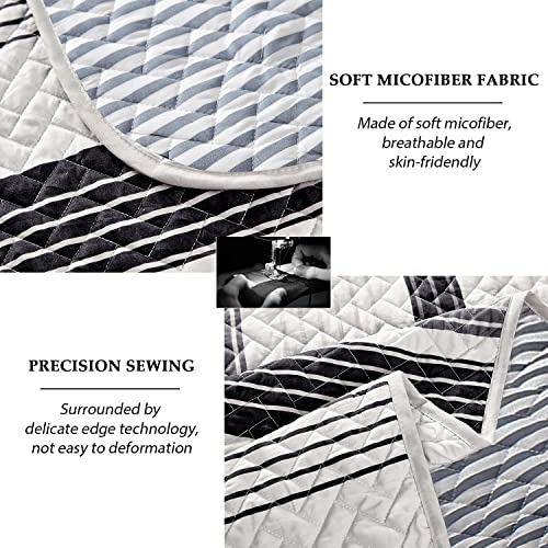 Mybedsoul Grey Boho Quilt Set Queen Size,3 Pieces Striped Bedspread,Soft Microfiber Coverlet For All Season-1 Quilt And 2 Pillow Shams,90"X96" #TOP4