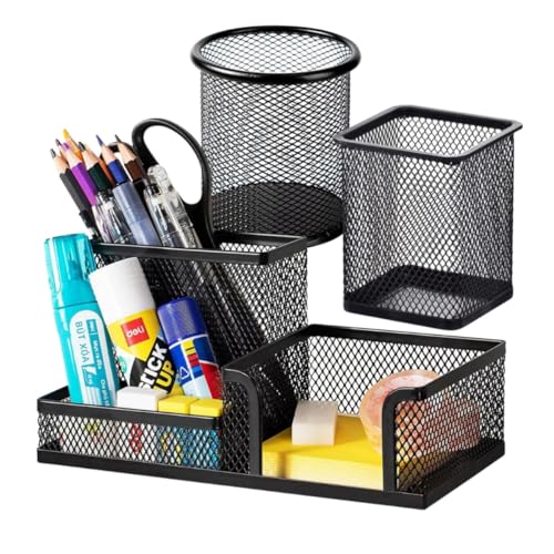 Kit Organizador De Mesa Escrit&oacute;rio + 02 Porta Caneta Lapis Metal Aramado