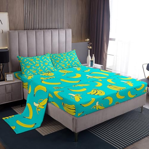Feelyou Cartoon Banana Bed Sheets Tropical Fruit Sheet Set for Kids Boys Girls Delicious Banana Fruit Print Bed Set Soft Bedding Sheets 1 Bed Sheets with 1 Pillowcase Twin Size