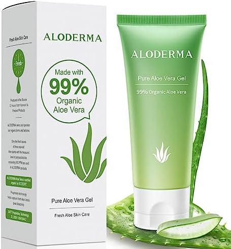 Aloderma 99% Organic Aloe Vera Gel for Skin Made within 12 Hours of Harvest, Natural Hydrating Aloe Gel for Face & Body, Soothing Pure Aloe Vera Gel for Sunburn Relief, Moisturizing - Non Sticky Gel