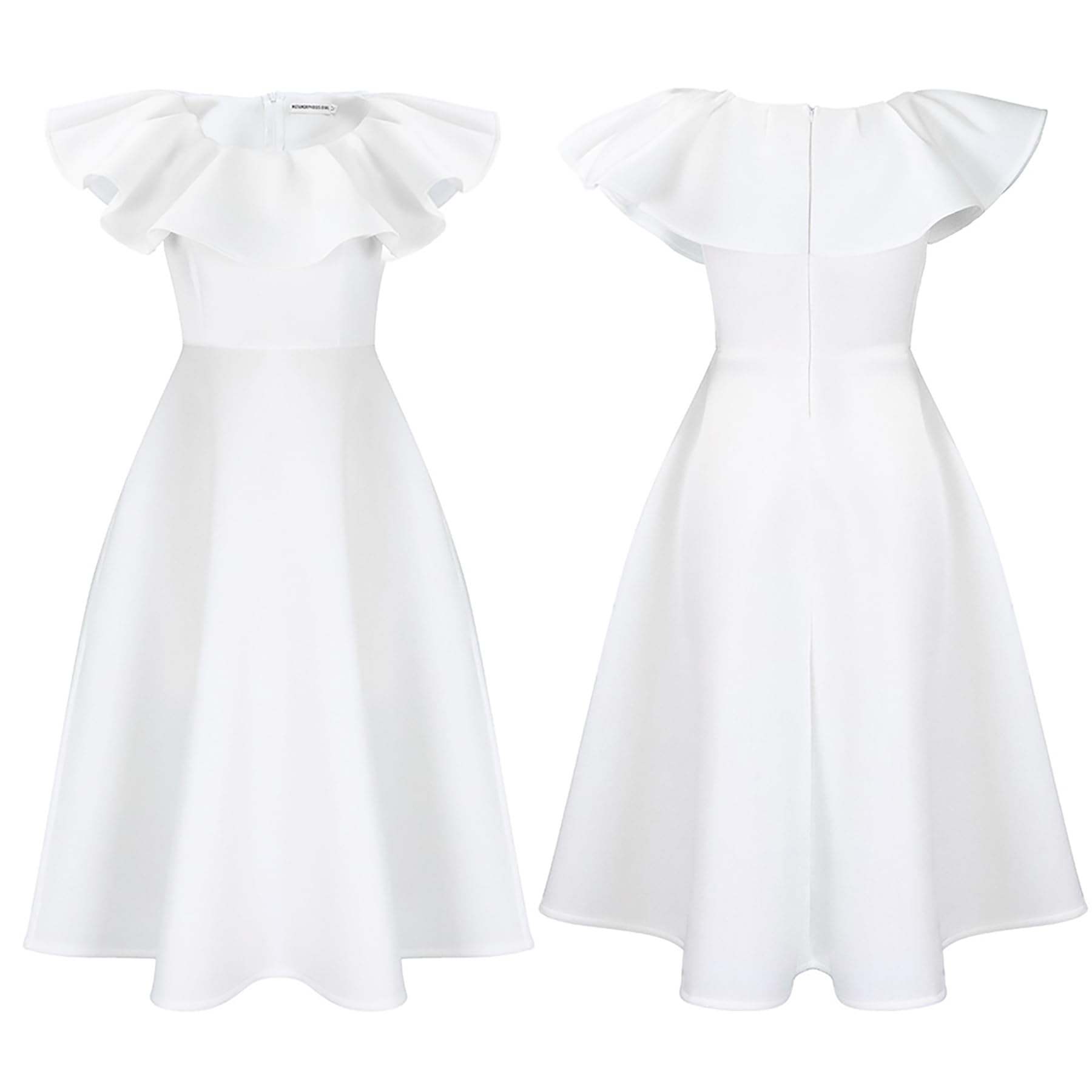 Tcremisa Abito da donna elegante con volant per banchetto, estivo, spalle scoperte, plissettato, linea A, abito da sera per feste e balli