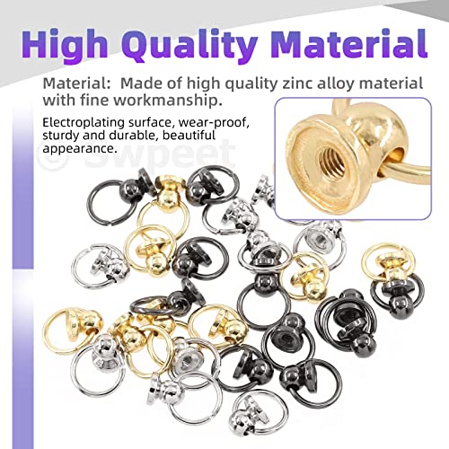 Swpeet 123Pcs 3 Colors 8Mm - 3/10Inch Screwback Round Head Rivet With O Pull Ring Studs And Screwdriver With Awl Kit, Diy Leather Craft Rivets Metal Rivet Studs, For Purse Wallet #TOP2