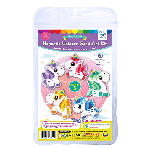 Vhale Paint Your Own Magnetic Sand Art, 5 Sets Of Mdf Painting Board With Non Scratch Magnets, Peel, Sprinkle And Stick Designs, 12 Colors Bags Of Sand, Fridge Decor, Party Favor For Kids (Unicorn) #TOP5