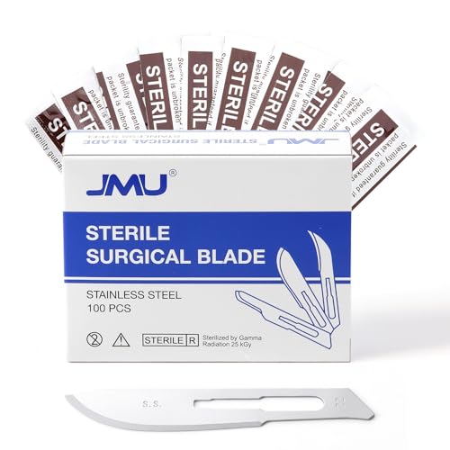 Image of JMU 100pcs Scalpel Blades Sterile #22, Disposable Stainless Steel Surgical Blades, Individually Foil Wrapped
