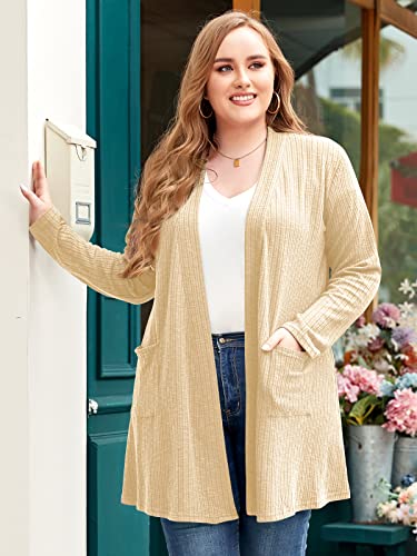 Image of LARACE Open Front Knit Plus Size Cardigan Sweaters for Women with Pockets