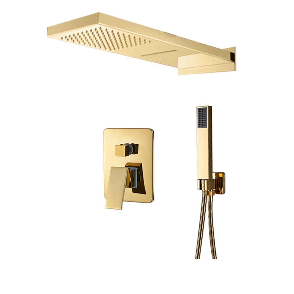 SWENEEN Handheld Showershower System,Hot And Cold Water Bathroom Shower Combination Set,Single Handle Shower Faucet Set With Waterfall Shower Head,Hand Shower,Oil Rubbed Bronze,Gold