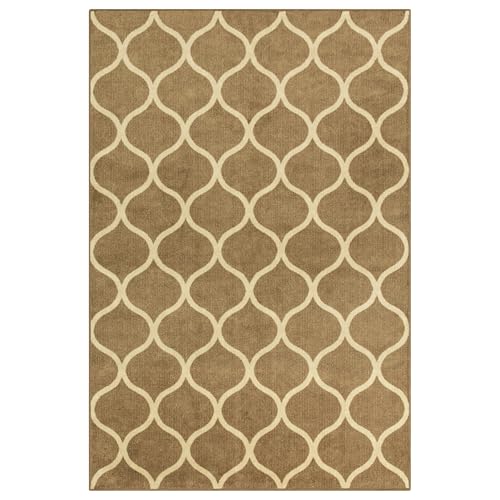 Maples Rugs Rebecca Moroccan Trellis Area Rugs - Made in USA - Low Pile, Non Slip, Pet-Friendly Large Mat for Bedroom, Office, Living & Dining Room, 8' x 10', Taupe