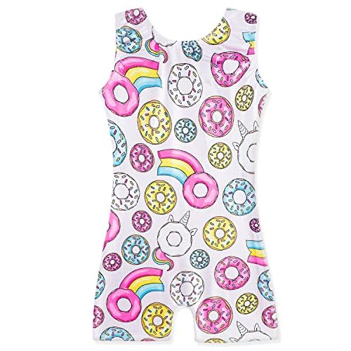 HOZIY Gymnastics Leotards with Shorts for Girls Toddlers Kids Biketard Tumbling Outfits Sparkle Unicorn Leopard Galaxy 6-7 Years Donut