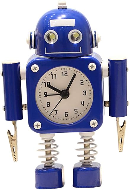 PETSOLA Silent Bedroom Robot Alarm Clock Kids Room Tabletop Wake-up Clock Decor Arts - Blue, 10.5x16.5cm