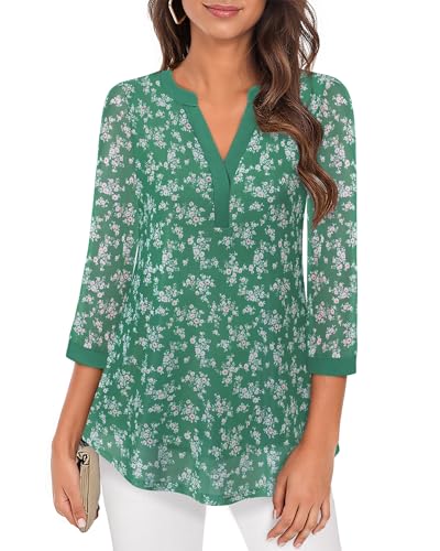 Image of Timeson Women's Short Sleeve V Neck Blouses Shirts Floral Double Layers Mesh Tunics Tops