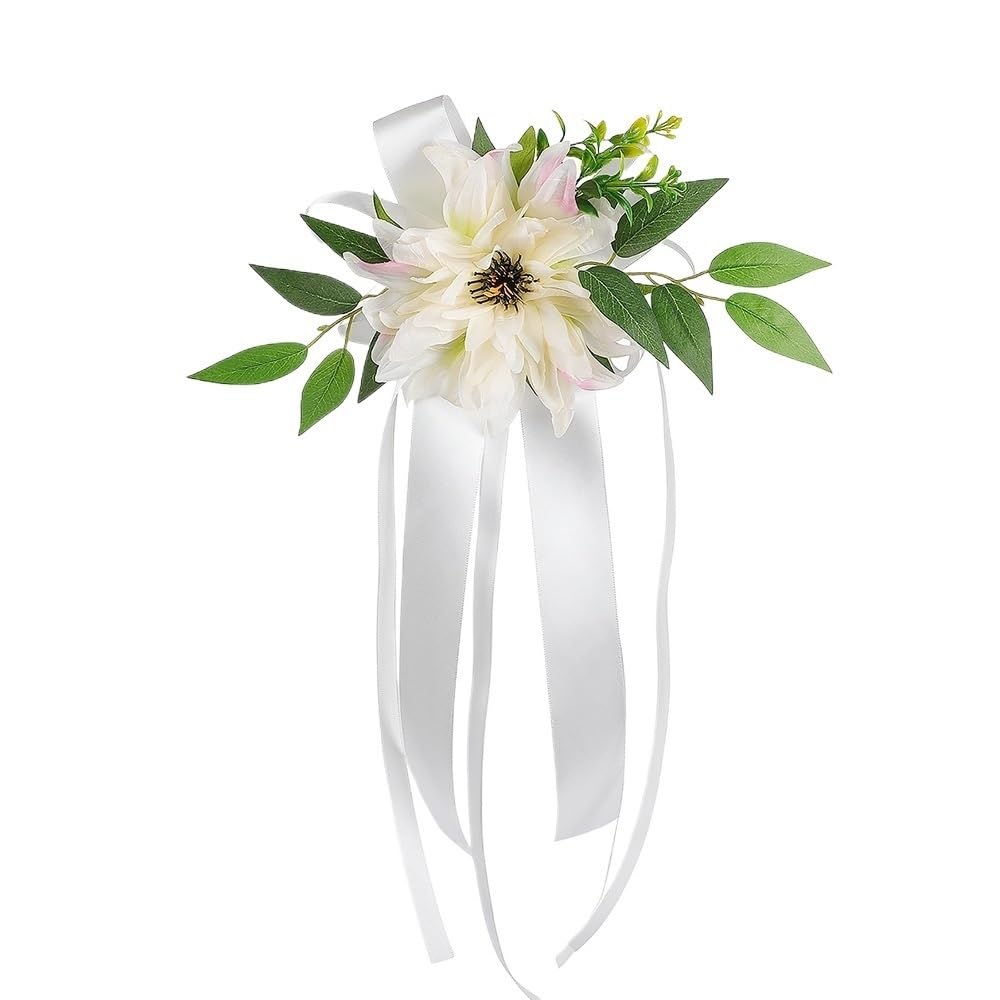 Huffa 2929-White Elegant White Wedding Car Decoration - Artificial Flower Arrangements For Doors And Mirrors(2929-White)