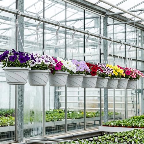 Image of DOITOOL 10 Pack Hanging Plastic Pots for Plants with Hook, Garden Flower Plant Pot Container Baskets Hanging Nursery Planter Holder for Indoor Outdoor Garden Decor (White,6.7 Inch)
