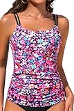 Pink Flower Tankini Tops for Women 2026 - Tummy Control Swim Top Only Modest Bathing Suit Top Swimsuit Top No Bottom L