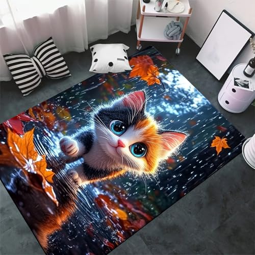 Tapis de salon chat 3D lavable et antidérapant pour chambre - 5