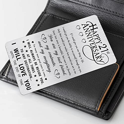 Alotozo 21st Anniversary Lovely Gifts for Him Husband Her, Happy 21 Year Wedding Anniversary Engraved Wallet Card Gift for Wife Men4