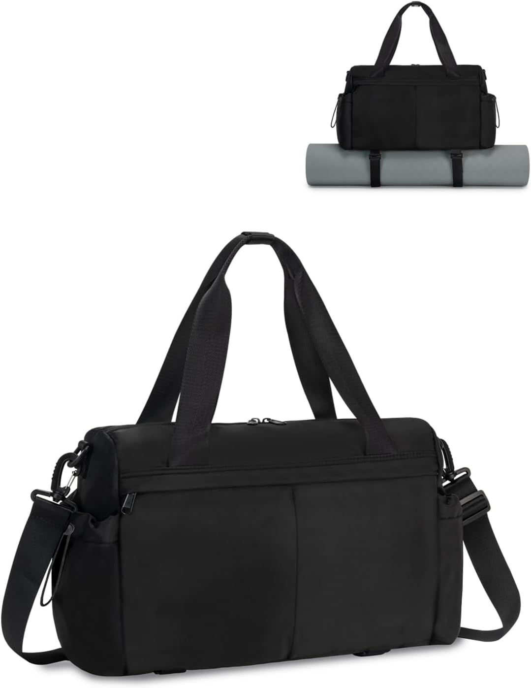 Small Gym Bag, Mini Gym Bag for Women with Yoga Mat Holder and Wet Compartment, Cute Small Yoga Mat Bag with Water Bottle Pocket for Workout Dance, Black