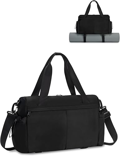 Pequeña bolsa de gimnasio, mini bolsa de gimnasio para mujer con soporte para esterilla de yoga y compartimento húmedo, bonita bolsa de lona para