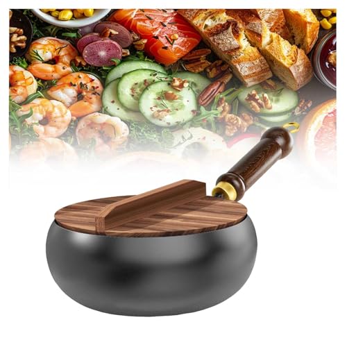 Sartén antiadherente de hierro japonés forjado a mano, duradera y resistente al óxido, tapa de madera incluida, ideal para estufas de inducción, eléctricas y de gas, perfecta para cocinar y asar, 24