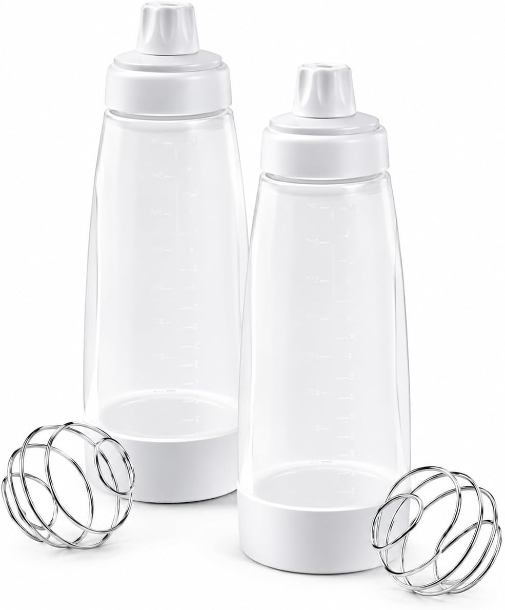 Pancake Batter Dispenser Bottle with Stainless Steel Mixing Ball, Shake & Pour Pancake Mixer Bottle, Leakproof Batter Mixer for Pancakes, Waffles, Crepes, Cupcakes & Baking, Easy Clean Kitchen Gadget