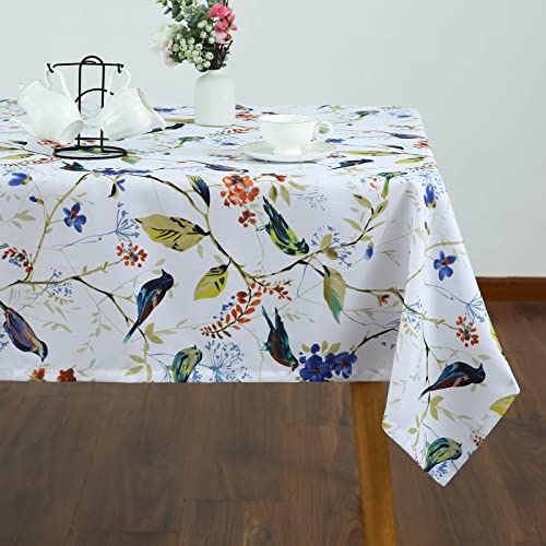 Leeva Heavy Duty Farmhouse Tablecloth, Waterproof Wipeable Fabric Tablecloth Wrinkle Free Rectangle Table Cover for Wedding Party Dining Table - 52 x 102 Inch, Blue Birds by Leeva - Used condition - US$14.46