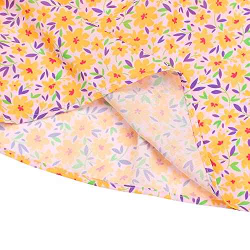 Jeskids Girls Frilly Shirred Shirts Flutter Sleeve Square Neck Top Summer Blouse 4-5 T Yellow Floral #TOP4
