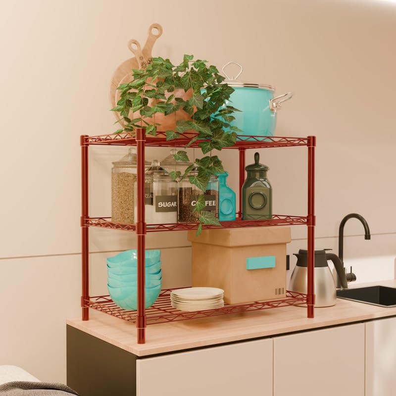 Image of 3-Shelves Counter Top Heavy Duty Steel Storage Rack | Multipurpose Shelving Unit for Kitchen, Home & Utility