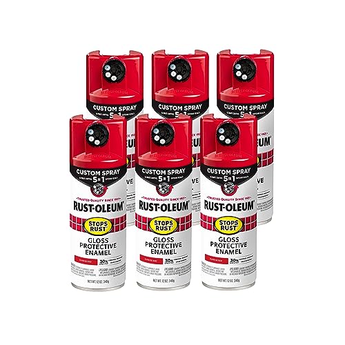 Image of Rust-Oleum Stops Rust Custom 5-in-1 Spray Paint, Gloss Sunrise Red | Rust Preventive Protective Enamel, Multi Surface (Metal, Wood and More), Adjustable Dial for Better Control, Fast Dry, 6 Pack