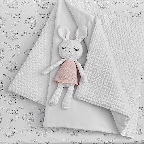 Image of Levtex Baby - Mills Waffle Crib Bed Set - Baby Nursery Set - White - White Textured Waffle - 4 Piece Set Includes Quilt, Fitted Sheet, Dust Ruffle and Rope Basket